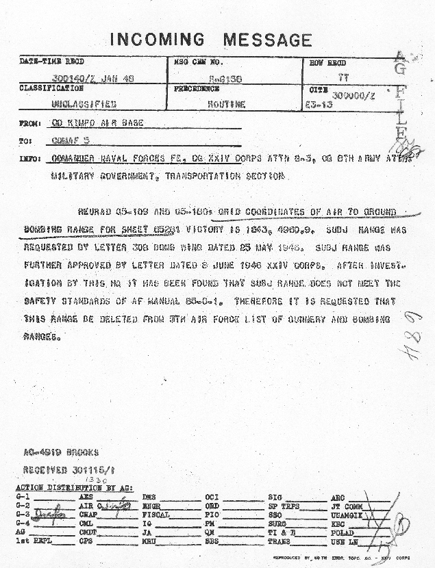 Radio message dated January 1948