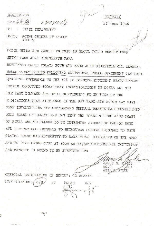 USAFIK&acute;s June 18, 1948 progress report to the State Department